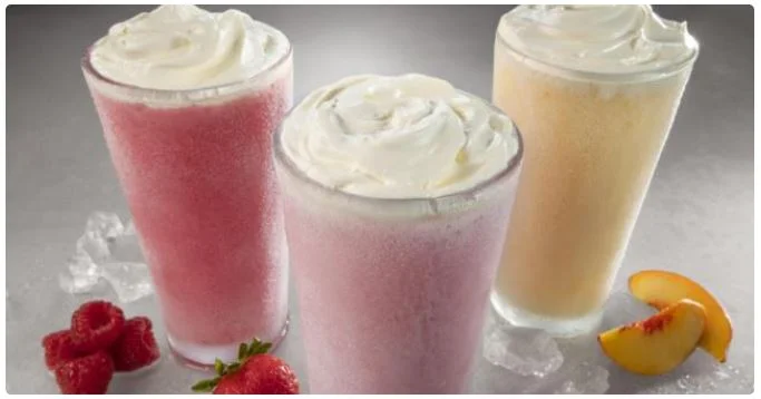 Fresh fruit smoothies menu with mango, strawberry and tropical blended drinks